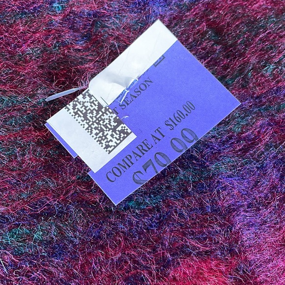 Wool Angora Winter Scarf UNISEX Fringe Edges 9”W x 46”L Plaid Vibrant $160 NEW - Picture 15 of 15